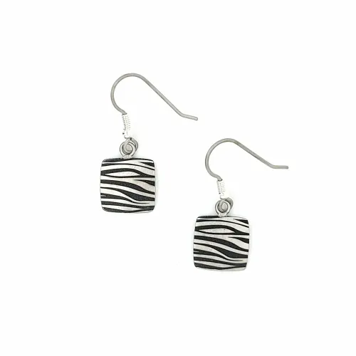 Zebra Print Titanium Square Drop Earrings